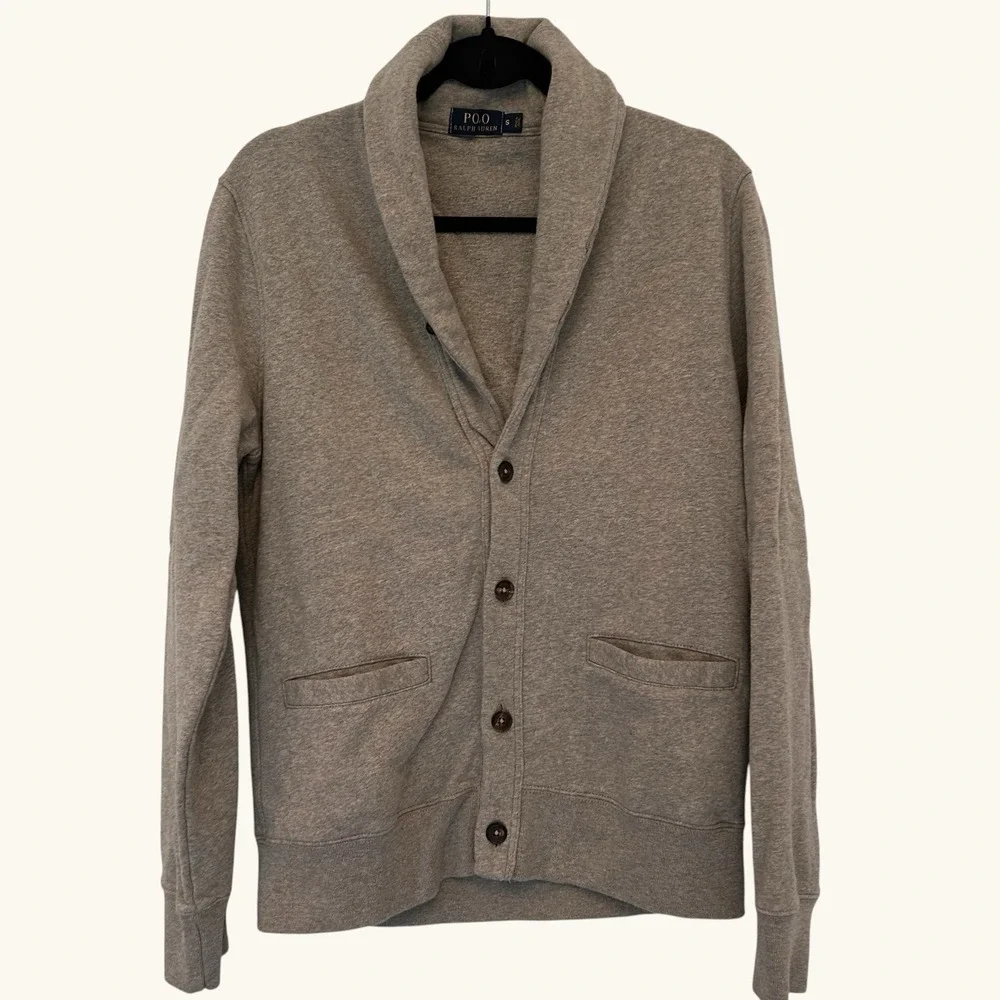 Polo Ralph Lauren Shawl Collar Cardigan Sweater Small Gray Cotton Blend Classic